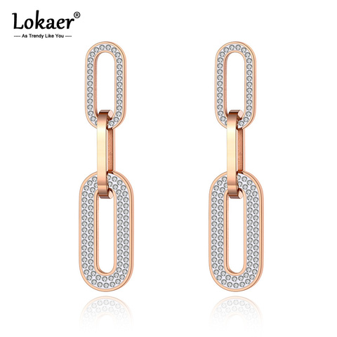 Lokaer-pendientes de cadena gruesa geométricos de acero y titanio para mujer, joyería de fiesta de cristal, Bohemia, CZ, E20139 ► Foto 1/6