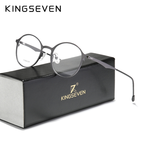 KINGSEVEN-gafas ópticas de titanio para hombre y mujer, anteojos con montura completa, ultralivianos, Retro, redondos, graduadas para Miopía ► Foto 1/4