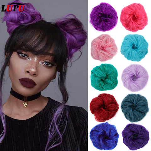 LUPU-moño de pelo sintético desordenado para mujer, banda elástica, coleta de pelo falso Natural, color negro, Morado, rosa y verde ► Foto 1/6