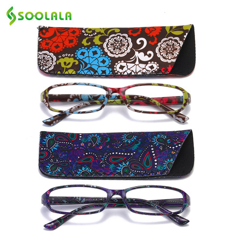 SOOLALA-gafas de lectura con bisagra para mujer, anteojos de lectura con dibujo de primavera Floral, lentes de lectura presbicia con estuche, 2 uds. ► Foto 1/6