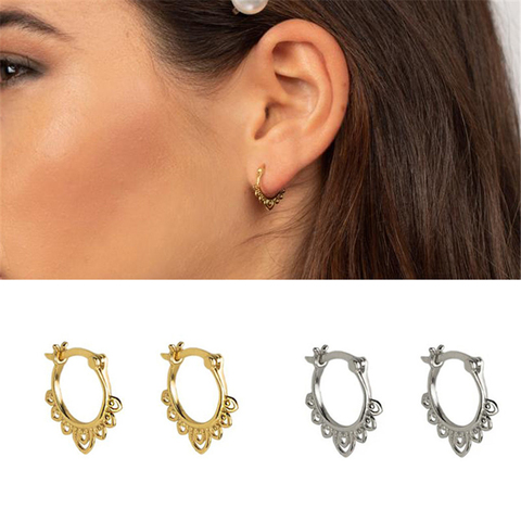 CANNER-pendientes redondos minimalistas clásicos de hojas bohemias para mujer, aretes pequeños de tuerca de plata de ley 100% 925, accesorio de joyería de moda ► Foto 1/6