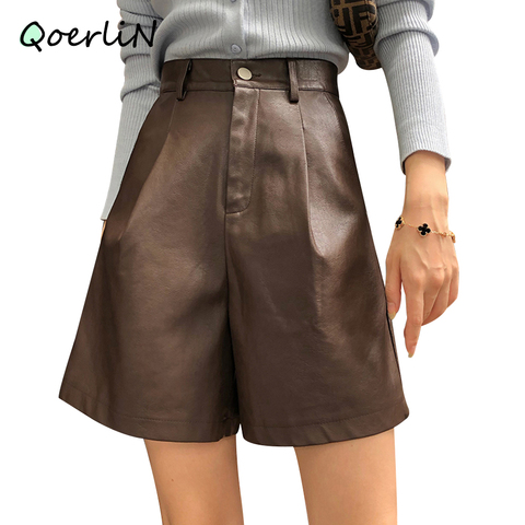 Boosty-Bermudas cortas de piel sintética para mujer, pantalones cortos holgados de pierna ancha, color negro hasta la rodilla, para Otoño e Invierno ► Foto 1/6