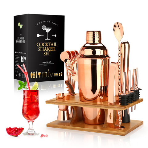 Juego de coctelera para hacer cócteles, 16 Uds Kit de barman para mezclador de vino Martini, herramienta de barras de acero inoxidable, accesorios de fiesta de bebida Para el hogar ► Foto 1/6