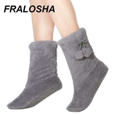 FRALOSHA-Zapatillas de felpa gruesa para mujer, zapatos para suelo de interior, Color sólido, antideslizante, fondo suave, Zapatillas de algodón para invierno ► Foto 1/6