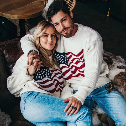 Suéter de manga larga para mujer, suéter suave con la bandera de América, informal, de punto, coreano, de gran tamaño, Otoño e Invierno ► Foto 1/6