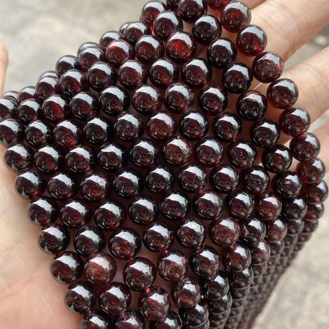 AA alta calidad Natural piedra rojo oscuro granate cuentas redondas sueltas 4mm 6mm 8mm 10mm 12mm para fabricación de joyería DIY pulsera 15'' ► Foto 1/6