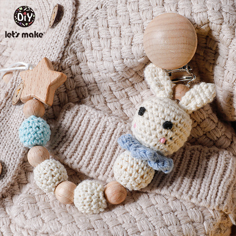 Es Make1PC bebé Cadena de chupete conejo Panda Crochet perlas Clips de madera SONAJA de madera pequeña varilla Clips para chupetes para los niños los bienes ► Foto 1/6