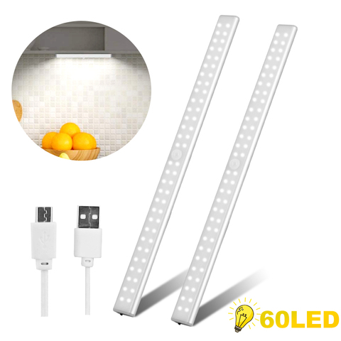 Luz LED con Sensor de movimiento PIR de 24/40/60 LED, recargable por USB, luz nocturna para armario de cocina, armario, escaleras ► Foto 1/6