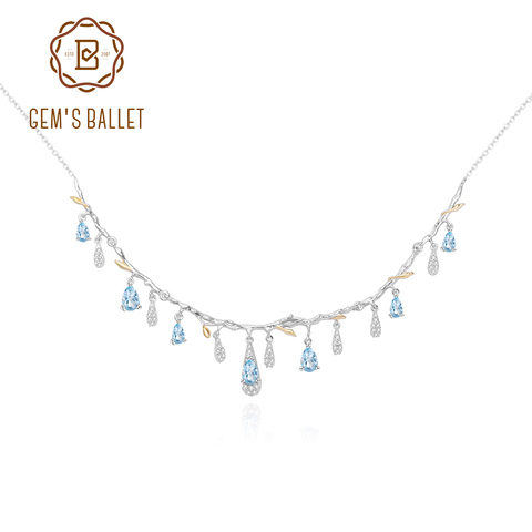 GEM'S BALLET-Collar de plata de ley 925 hecho a mano con flor, GEMA, Topacio azul cielo Natural, joyería de boda ► Foto 1/6