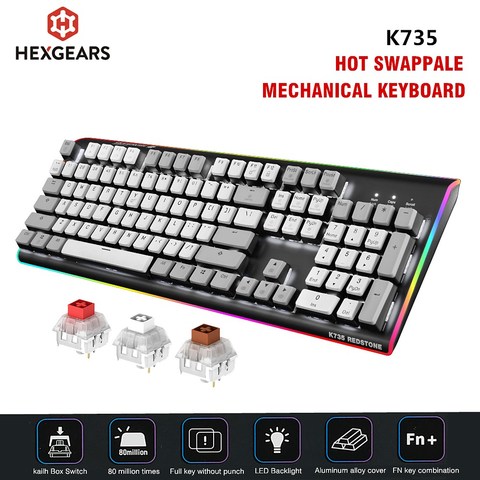 HEXGEARS-Interruptor de intercambio K735, Teclado mecánico de 104 teclas, teclado para juegos a prueba de agua, interruptor de caja Kailh, teclas PBT, lado RGB ► Foto 1/6