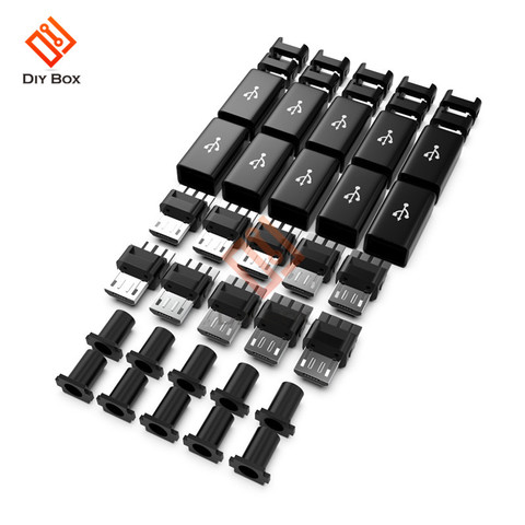 10 unids DIY Micro USB macho Plug Connectors Kit w/Covers negro ► Foto 1/6