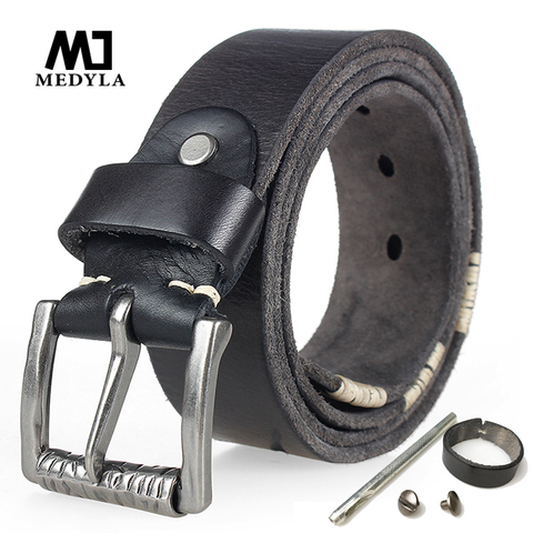 MEDYLA-Cinturón de cuero auténtico para hombre, cinturón masculino de estilo británico, con hebilla de alfiler de aleación, informal, Ding557 ► Foto 1/6