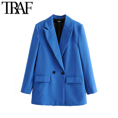 TRAF-chaqueta elegante de oficina para mujer, chaqueta con doble botonadura, abrigo Vintage, cuello con muescas, manga larga, prendas de vestir exteriores, Tops con estilo ► Foto 1/6