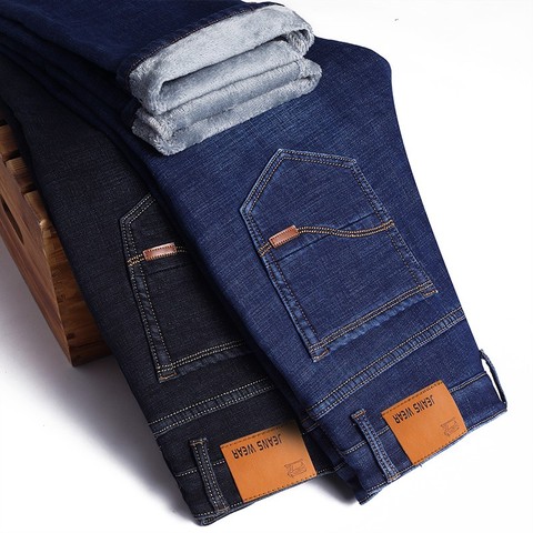 Pantalones vaqueros ajustados elásticos para hombre, Jeans cálidos de estilo clásico, color azul y negro, ajuste grueso, de marca a la moda, novedad de invierno 2022 ► Foto 1/6