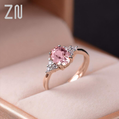 ZN-anillo de compromiso de estilo sencillo para mujer, sortija rosa de cristal ovalado, sortija de amor, anillos joyas regalos de boda ► Foto 1/6
