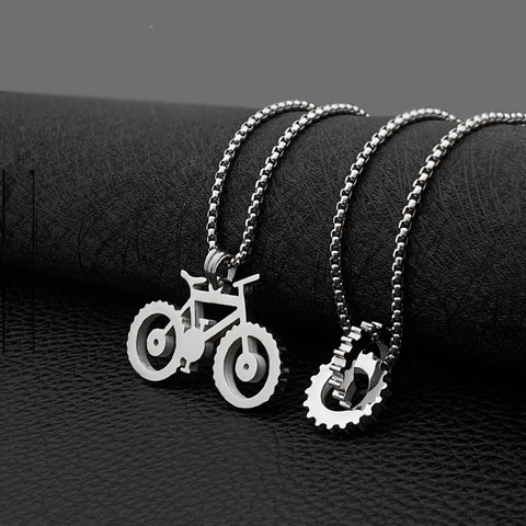 Colgante de acero inoxidable con forma de bicicleta para hombre y mujer, collar de acero de titanio para maquinaria pesada, gran oferta ► Foto 1/6