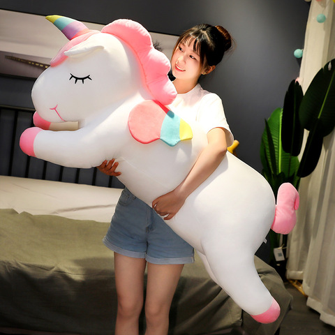 Juguete de peluche de unicornio gigante Kawaii de 25-80 cm, unicornio de peluche suave, juguete de caballo Animal para niños y niñas, almohada de regalo de cumpleaños ► Foto 1/6