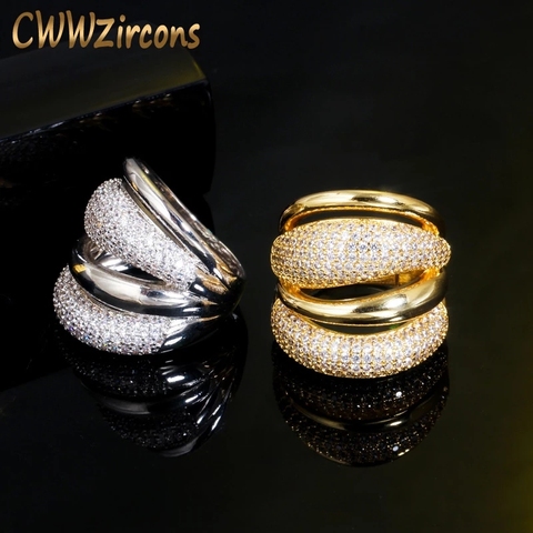 CWWZircons-Anillos ajustables de circonia cúbica para mujer, joyería de boda de compromiso de lujo, color amarillo y dorado, R167 ► Foto 1/6