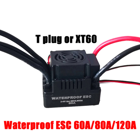 Controlador de velocidad del motor ESC sin escobillas 60A 80A 120A resistente al agua de alta calidad con 5,5 V/3A BEC, adecuado para 1/8 1/10 1:10 RC cars ► Foto 1/6