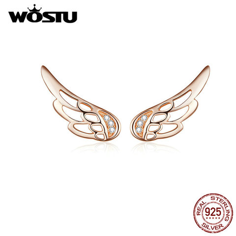 Wostuu genuino Plata de Ley 925 alas de hadas pendientes de perno para mujeres pendientes de oro rosa boda compromiso joyería CQE343-C ► Foto 1/6