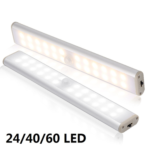 Luz LED con Sensor de movimiento para armario, lámpara magnética de noche para cocina, escaleras, armario, 6, 10, 24, 40 y 60 LEDs ► Foto 1/6