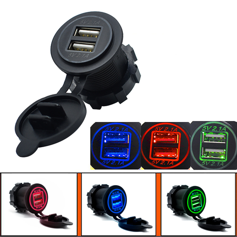 Encendedor de cigarrillos para coche, divisor de enchufe de 12V-24V, 2 puertos USB, cargador de coche, salida de 5V 4.2A con adaptador de corriente de luz led ► Foto 1/6