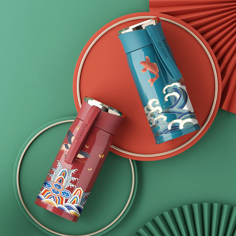 Taza de vacío de la suerte china para infusiones de té, termo pequeño de agua, vaso de acero inoxidable 304, taza de café de viaje, regalos para amantes ► Foto 1/6