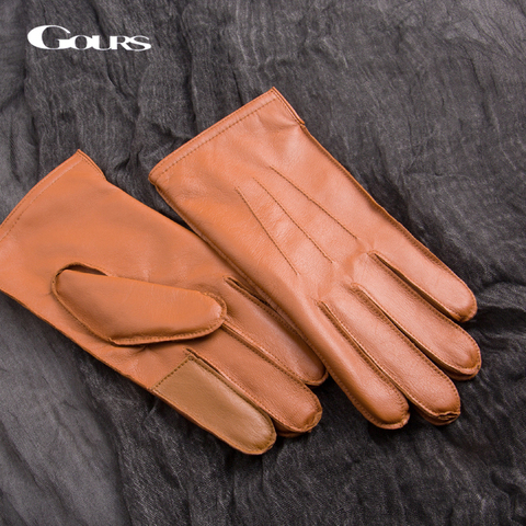 GOURS-guantes de piel auténtica para hombre, guantes de invierno para pantalla táctil, cálidos, marrones, de moda para conducir, GSM026 ► Foto 1/6