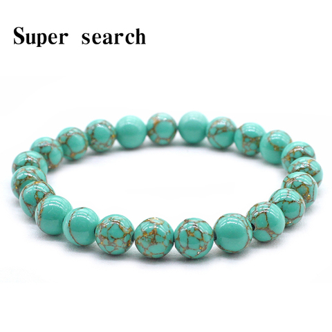 Pulsera de piedra verde turquesas naturales para mujer, cuentas de hilo, flexible, color amarillo y dorado, de alta calidad, para Yoga ► Foto 1/6