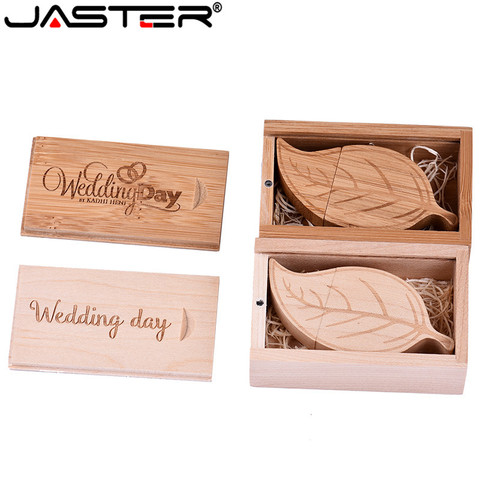 JASTER-Hoja de madera + caja de embalaje, Memoria usb, pendrive, 16GB, 32GB, 64GB, regalo de fotografía, logotipo personalizado gratis ► Foto 1/6