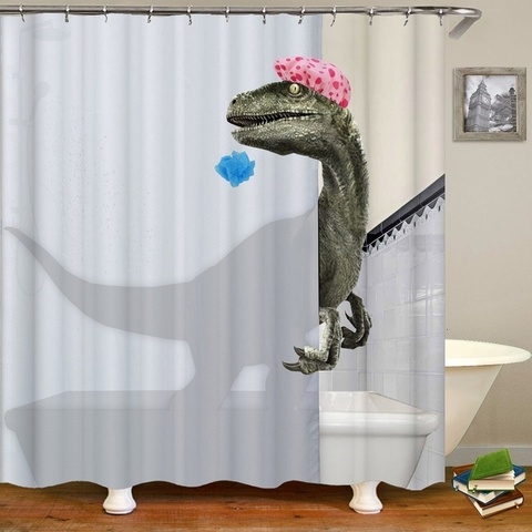 Cortinas de ducha impermeables con estampado 3d de dinosaurio para baño, cortina de baño de 180x200, paño de poliéster, decoración del hogar ► Foto 1/5