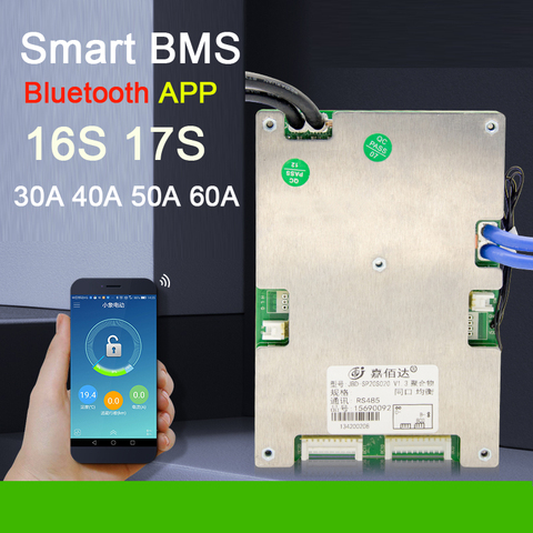 Lifepo4-Placa de protección de batería de litio inteligente BMS 17S 16S 60A 40A 30A 60V 48V Lifepo4, balance BMS Liion Bluetooth APP PC Monitor ► Foto 1/5