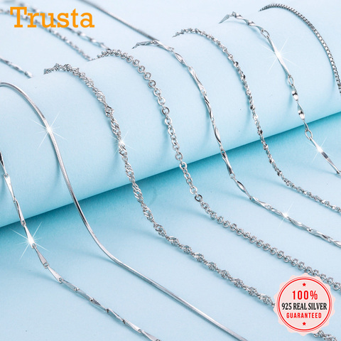 Trustdavis, cadena auténtica de Plata de Ley 925 con serpiente ondulada en agua para mujer, 40cm/45cm, collar de cadena de 0,7/0,8mm DC06 ► Foto 1/6