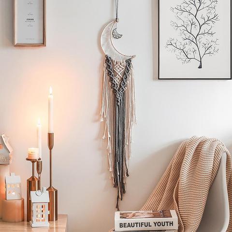 Atrapasueños de macramé De Luna colgante para pared, tapiz de decoración de pared de habitación Bohemia para niños, regalo ornamental de boda para el hogar ► Foto 1/6