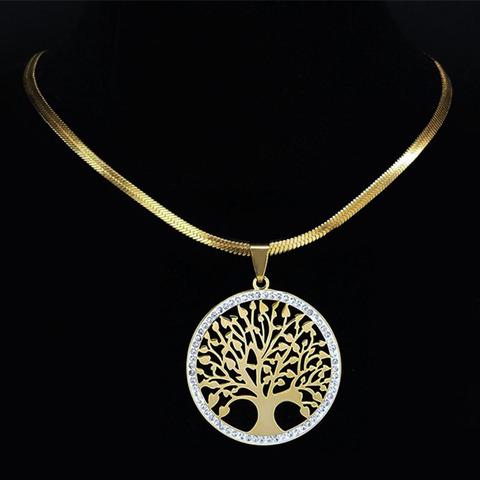 Collares y colgantes de cristal de acero inoxidable con diseño de árbol de la vida para mujer, gargantilla de Color dorado, joyería para mujer NXS01 ► Foto 1/6