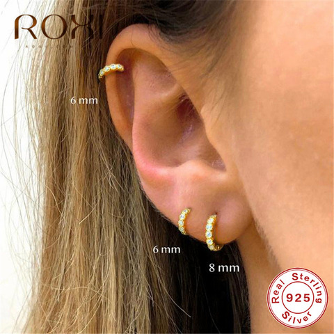 ROXI Simple Lovely Girl's Huggies pequeños pendientes de aro redondos circón pendientes de cristal para mujeres 925 joyería de plata de ley ► Foto 1/6