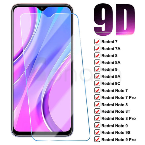 9D Cristal de protección para Xiaomi Redmi 9 9A 9C 8 8A 7 7A templado Protector de pantalla Redmi Note 7 8 8T 9S 9 Pro película de vidrio de seguridad ► Foto 1/6