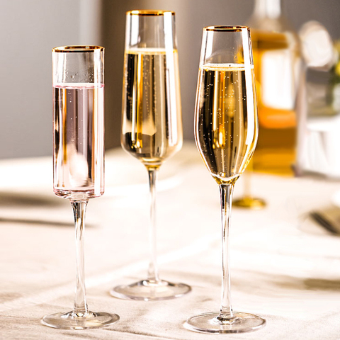 Copas de cóctel de flauta de champán con adornos dorados, diseño elegante soplado a mano, sin plomo, copas para champaña ► Foto 1/6