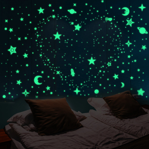 Pegatinas 3D de burbujas luminosas para habitación de niños y bebés, calcomanías creativas de cielo estrellado, luna, estrellas fluorescentes, para pared de techo, pegatina decorativa ► Foto 1/6