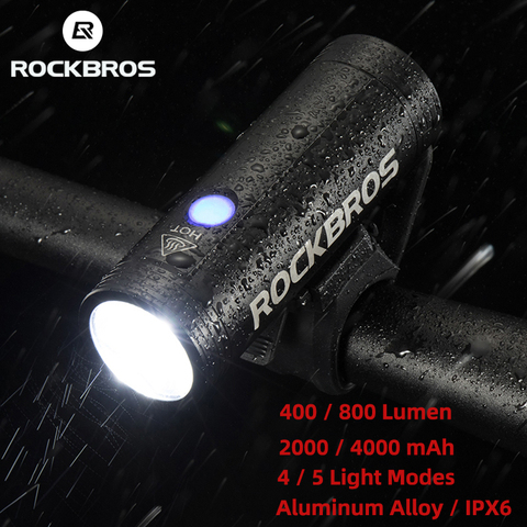 Luz de bicicleta ROCKBROS 400LM 800LM, recargable por USB, luz frontal de bicicleta, resistente a la lluvia, Faro de bicicleta MTB, linterna de bicicleta ► Foto 1/6