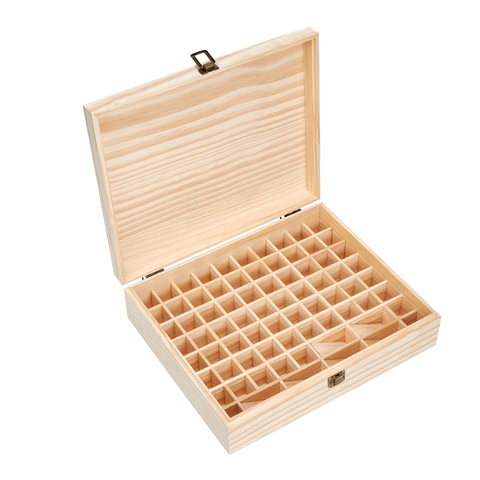 Caja de almacenamiento de aceite esencial Natural de una sola capa, contenedor grande de madera, 74 botellas, organizador de aromaterapia, caja de almacenamiento ► Foto 1/5