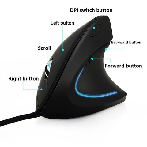 Ratón Vertical de mano derecha con cable, ergonómico, para juegos, 800, 1200, 1600 DPI, USB, muñeca óptica, ratón saludable para ordenador PC ► Foto 1/5