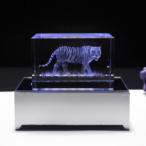 Cubo de cristal de tigre láser 3D para decoración del hogar de niños, figuritas en miniatura con Base de Luz LED ► Foto 1/6