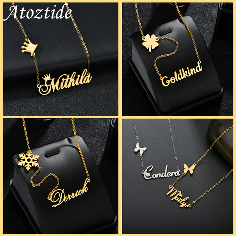 Collares de nombre personalizados para mujer, colgante de mariposa y corazón de acero inoxidable personalizado, collar de Gargantilla carta, joyería ► Foto 1/6