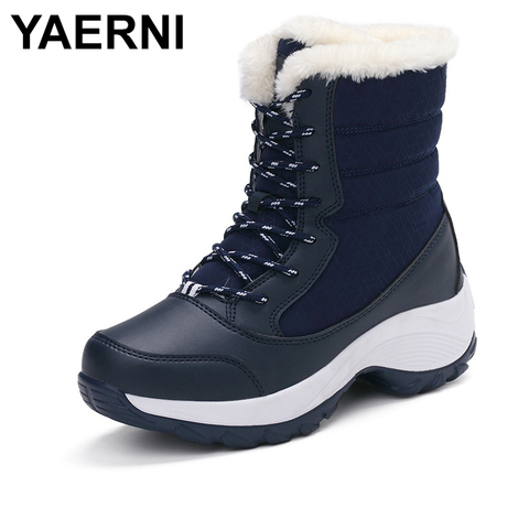 YAERNI-Botas de nieve impermeables para mujer, botines con plataforma que mantienen el calor, con tacones de piel gruesa, para invierno ► Foto 1/6