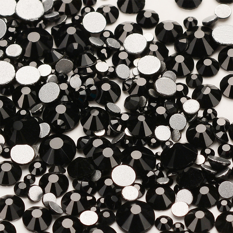 Diamantes de imitación con parte posterior plana para decoración de uñas y manualidades, color negro, tamaño variado ► Foto 1/3