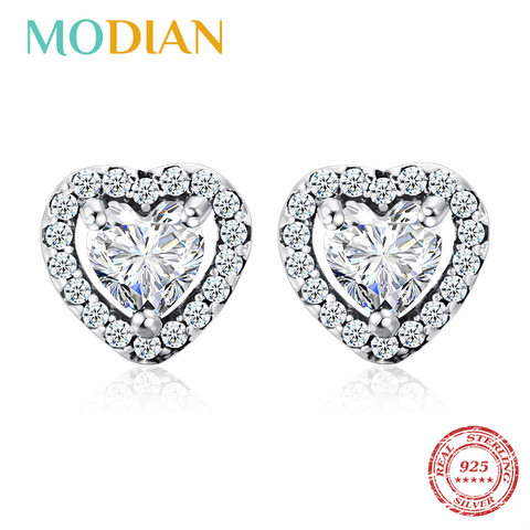 Modian-pendientes de plata de ley 925 deslumbrantes para mujer, joyería fina con forma de corazón de CZ transparente para boda ► Foto 1/4