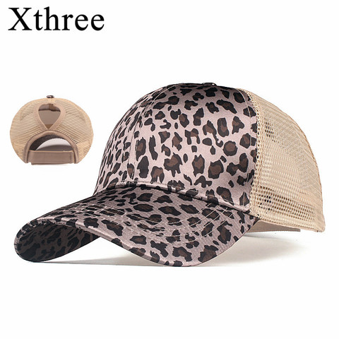 Gorra de béisbol de cola de caballo XTHREE, gorro de leopardo, gorras de camionero, sombrero Snapback informal de verano para niña, sombrero para papá ► Foto 1/6