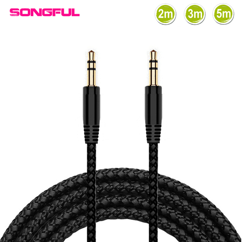 2M/3M/5M 3,5mm extensión macho a macho cable aux cable redondo plano trenzado Cable cable de datos de Audio para coche/auriculares PM4 ► Foto 1/6