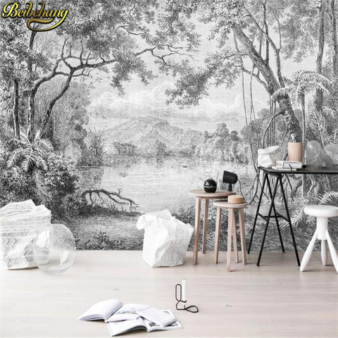 Beibehang-papel de pared personalizado, mural de papel pintado con foto 3D, Líneas Europeas retro, Selva, TV, decoración de fondo de pared ► Foto 1/5